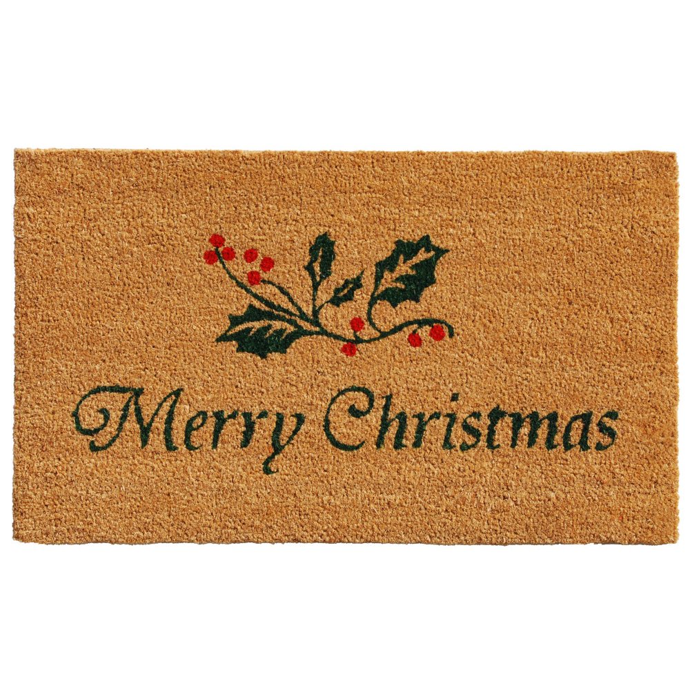 17" X 29" Brown And Dark Green Christmas Merry Christmas Outdoor Coir Door Mat