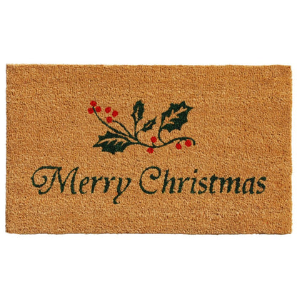 17" X 29" Brown And Dark Green Christmas Merry Christmas Outdoor Coir Door Mat