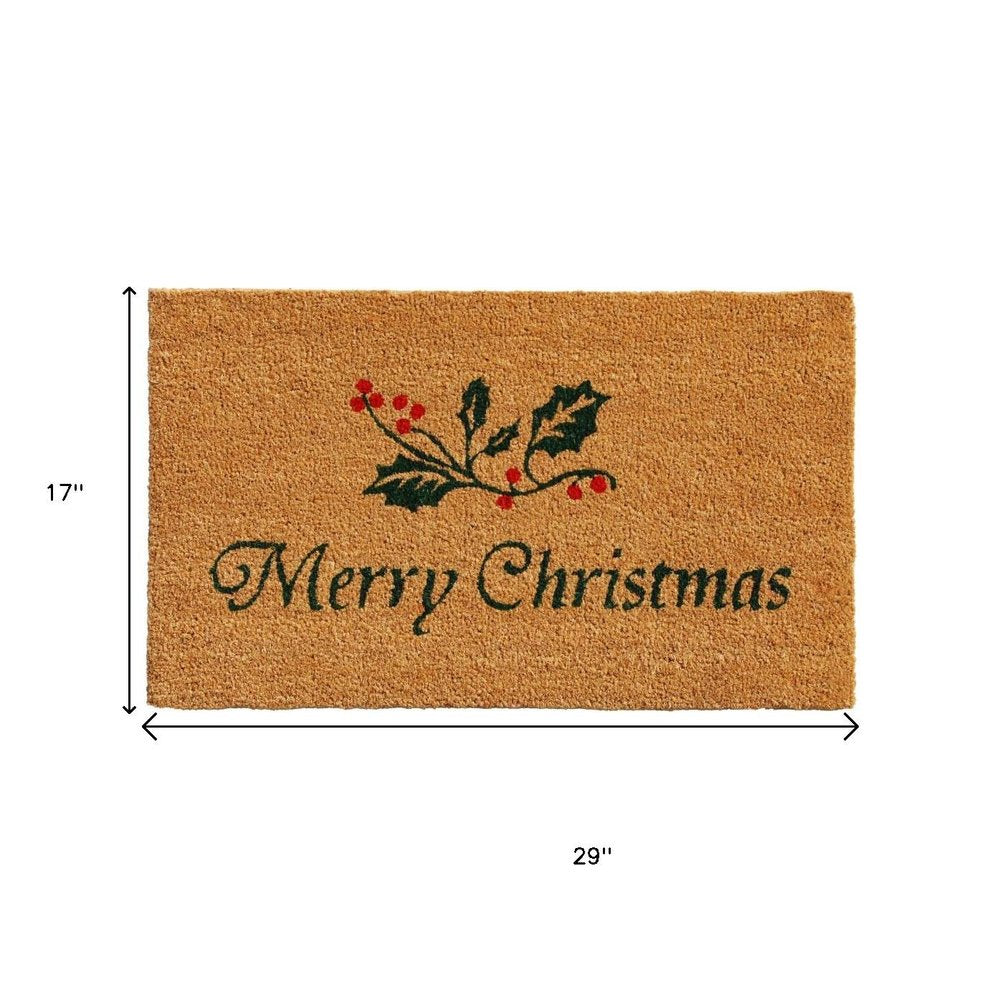 17" X 29" Brown And Dark Green Christmas Merry Christmas Outdoor Coir Door Mat