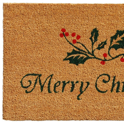17" X 29" Brown And Dark Green Christmas Merry Christmas Outdoor Coir Door Mat