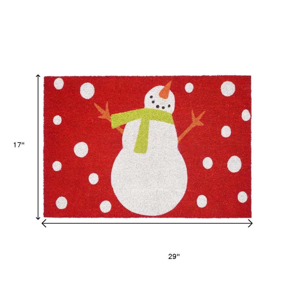 17" X 29" Red And Christmas Snowman Outdoor Coir Door Mat