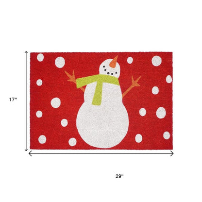 17" X 29" Red And Christmas Snowman Outdoor Coir Door Mat