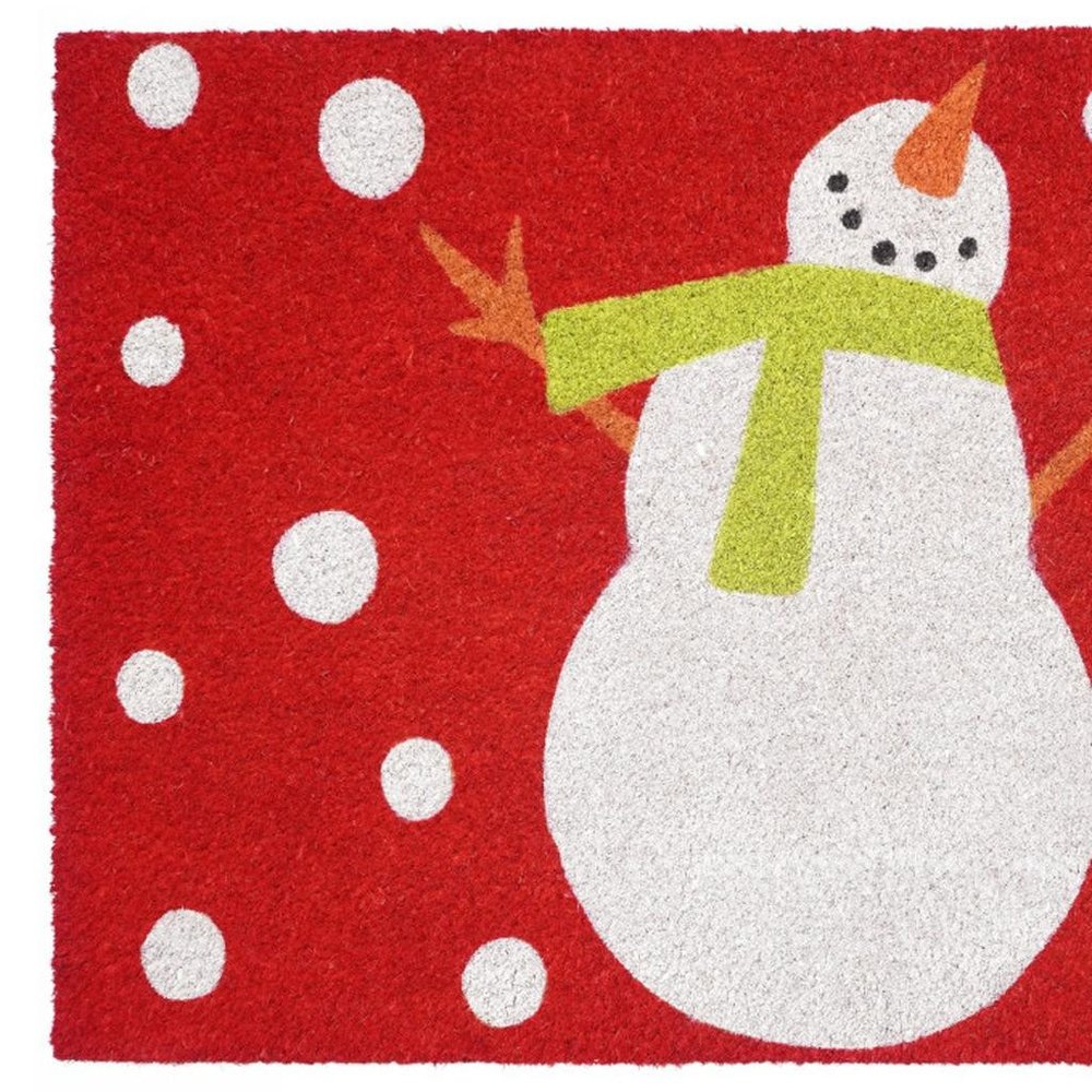 17" X 29" Red And Christmas Snowman Outdoor Coir Door Mat