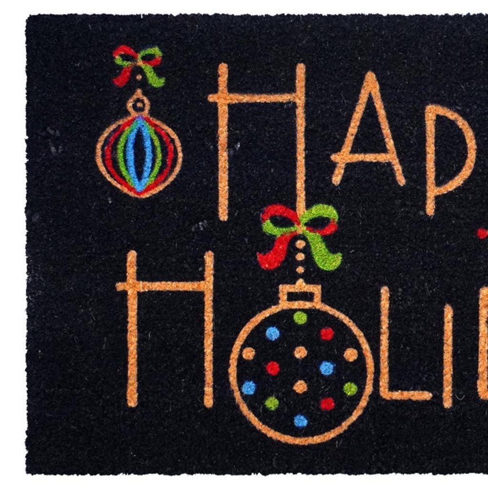 17" X 29" Black And Brown Christmas Happy Holidays Outdoor Coir Door Mat