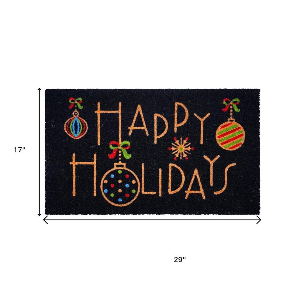17" X 29" Black And Brown Christmas Happy Holidays Outdoor Coir Door Mat