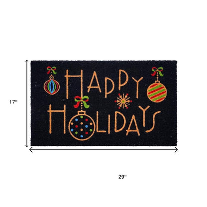 17" X 29" Black And Brown Christmas Happy Holidays Outdoor Coir Door Mat