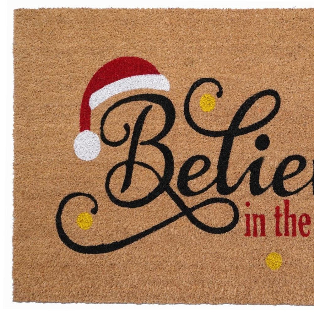 17" X 29" Brown Black And Red Christmas Believe Outdoor Coir Door Mat