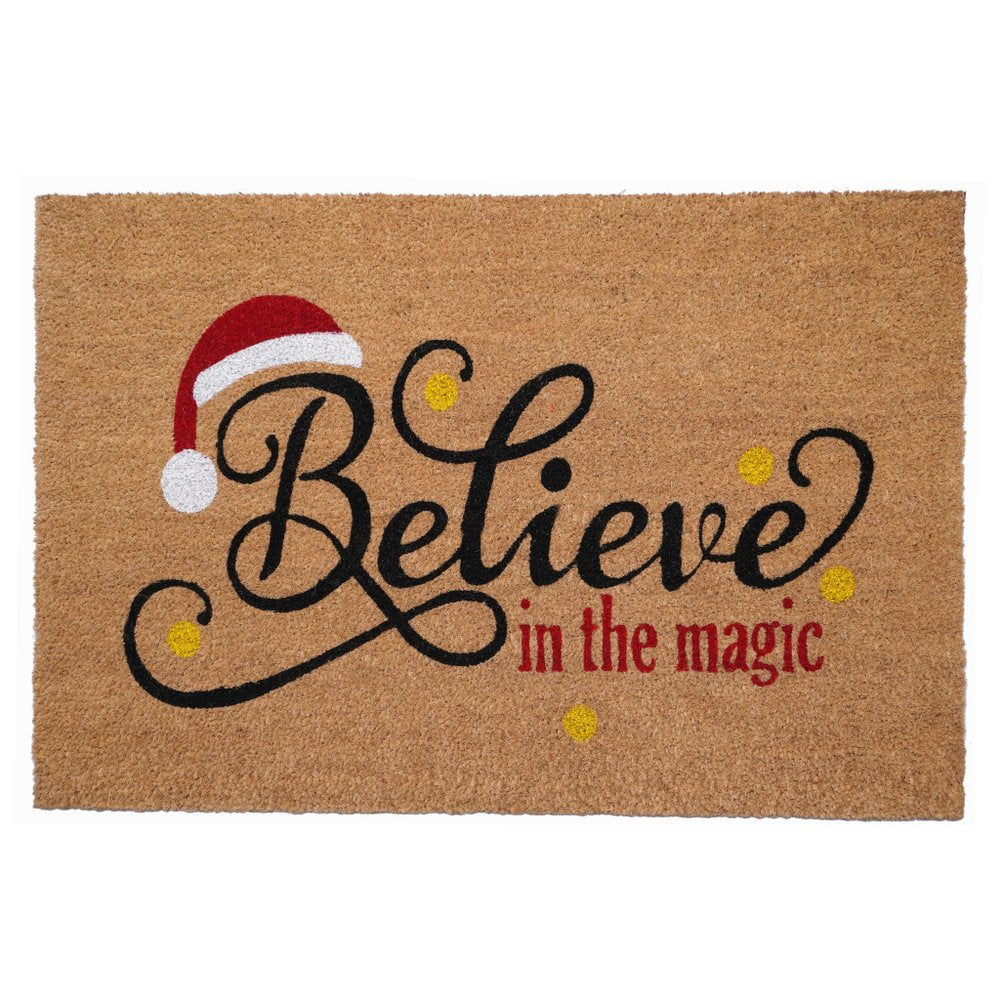 17" X 29" Brown Black And Red Christmas Believe Outdoor Coir Door Mat