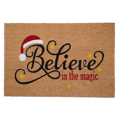 17" X 29" Brown Black And Red Christmas Believe Outdoor Coir Door Mat