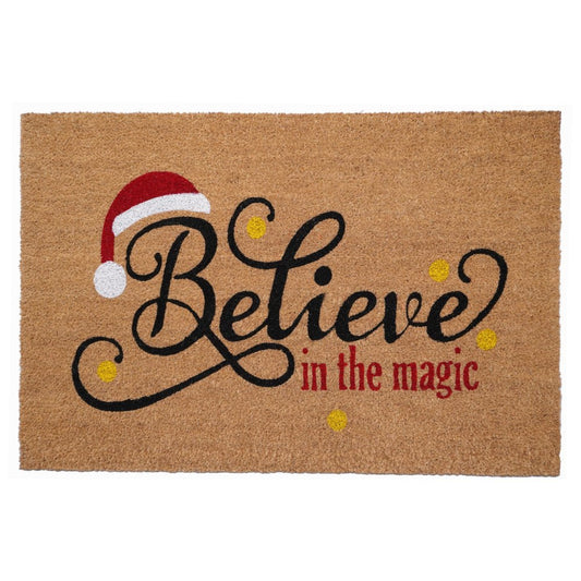 17" X 29" Brown Black And Red Christmas Believe Outdoor Coir Door Mat