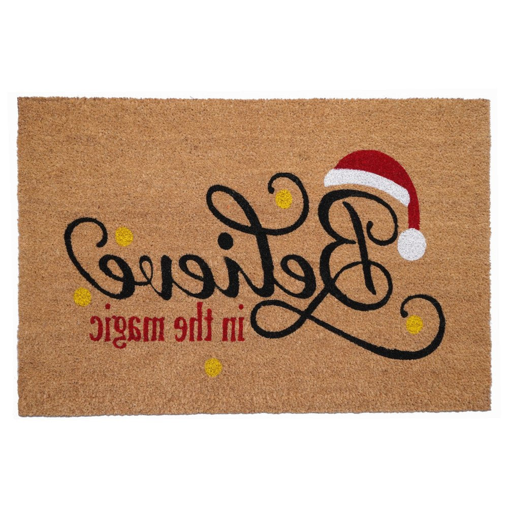 17" X 29" Brown Black And Red Christmas Believe Outdoor Coir Door Mat