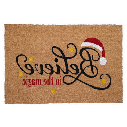 17" X 29" Brown Black And Red Christmas Believe Outdoor Coir Door Mat