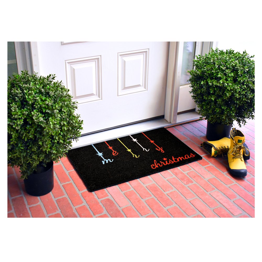 17" X 29" Black Red And Blue Merry Christmas Outdoor Coir Door Mat