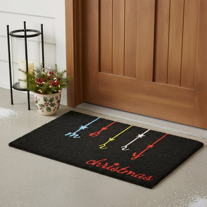 17" X 29" Black Red And Blue Merry Christmas Outdoor Coir Door Mat