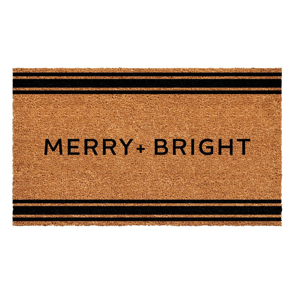 24" X 36" Brown And Black Christmas Merry and Bright Outdoor Coir Door Mat