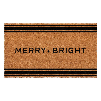 24" X 36" Brown And Black Christmas Merry and Bright Outdoor Coir Door Mat