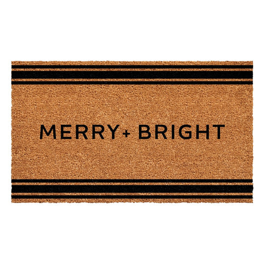 24" X 36" Brown And Black Christmas Merry and Bright Outdoor Coir Door Mat