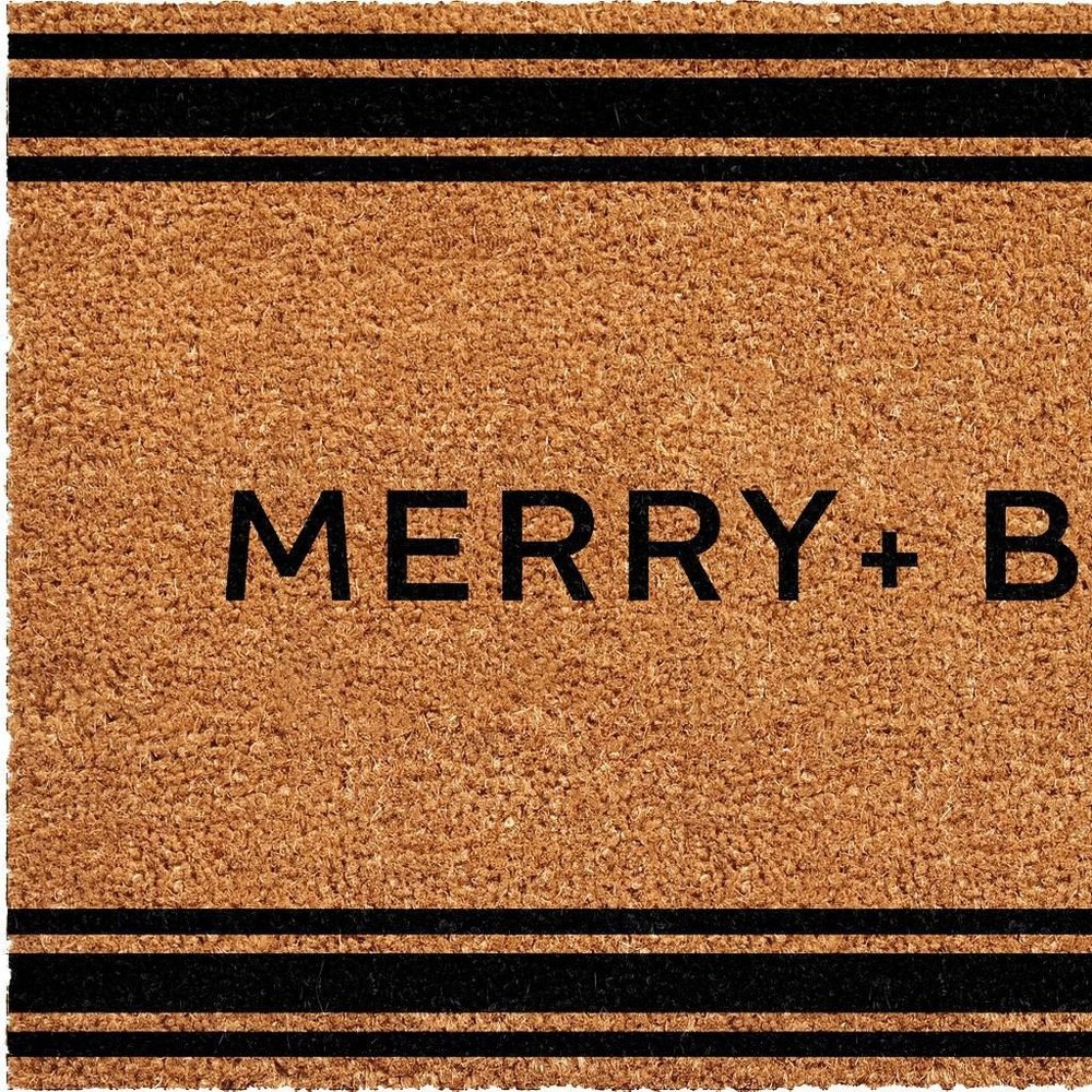 24" X 36" Brown And Black Christmas Merry and Bright Outdoor Coir Door Mat