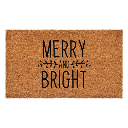 17" X 29" Brown And Black Christmas Merry and Bright Outdoor Coir Door Mat