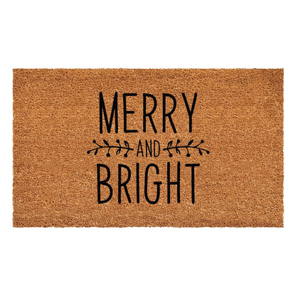 17" X 29" Brown And Black Christmas Merry and Bright Outdoor Coir Door Mat
