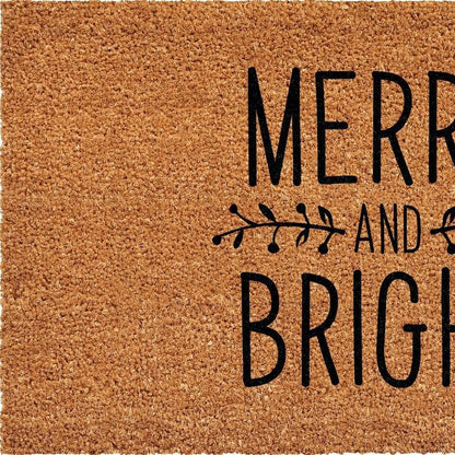 17" X 29" Brown And Black Christmas Merry and Bright Outdoor Coir Door Mat