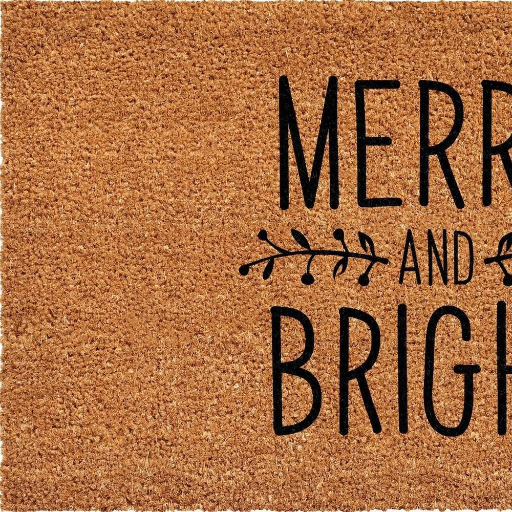 17" X 29" Brown And Black Christmas Merry and Bright Outdoor Coir Door Mat
