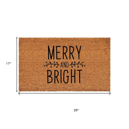 17" X 29" Brown And Black Christmas Merry and Bright Outdoor Coir Door Mat