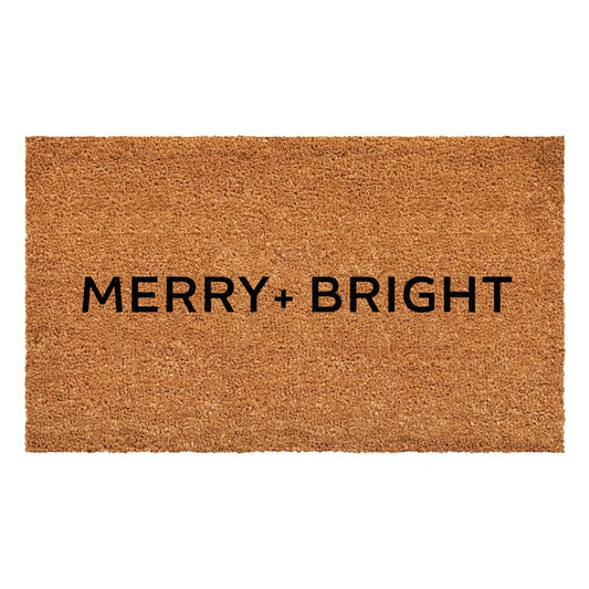 17" X 29" Brown And Black Christmas Merry and Bright Outdoor Coir Door Mat