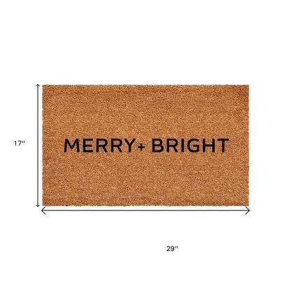 17" X 29" Brown And Black Christmas Merry and Bright Outdoor Coir Door Mat