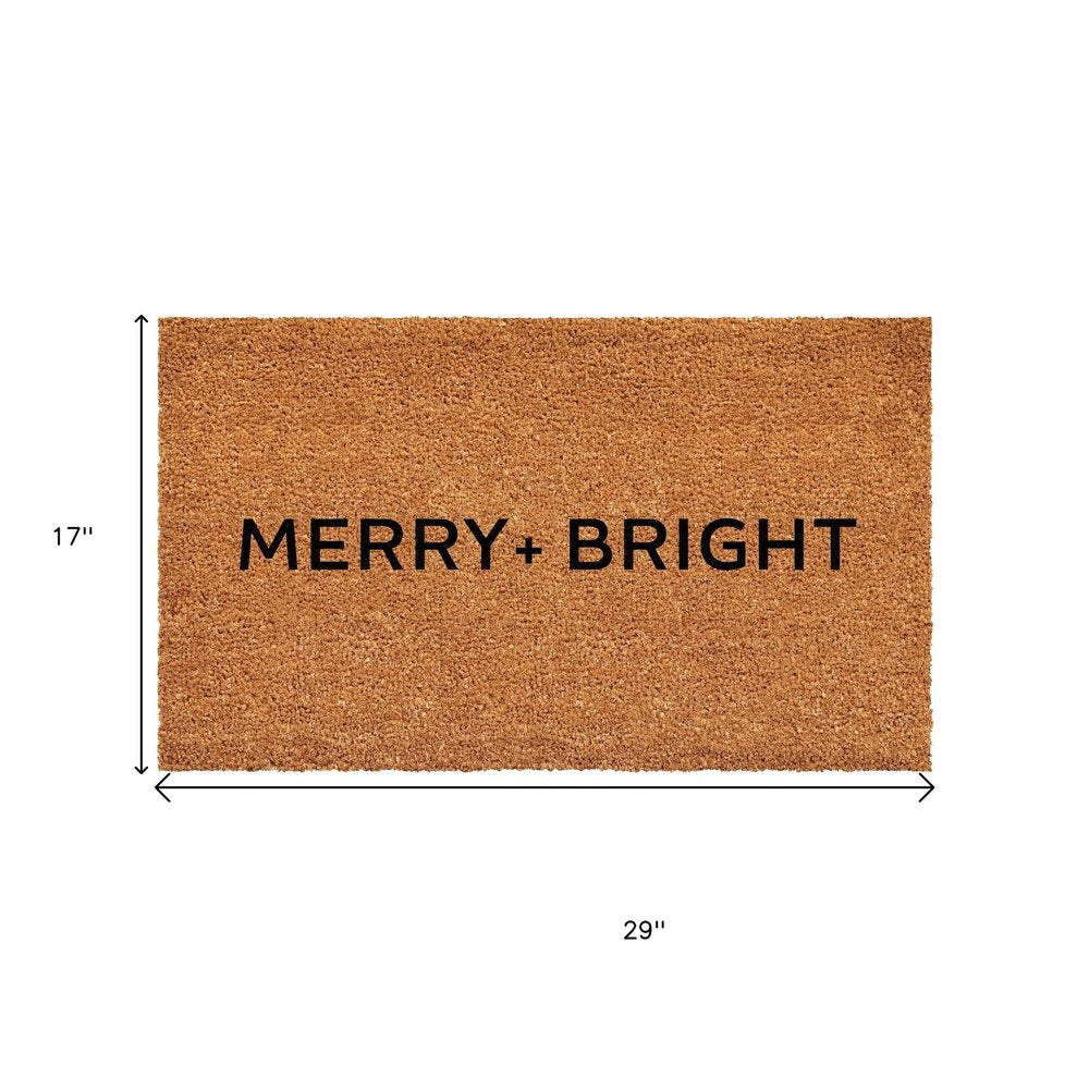 17" X 29" Brown And Black Christmas Merry and Bright Outdoor Coir Door Mat