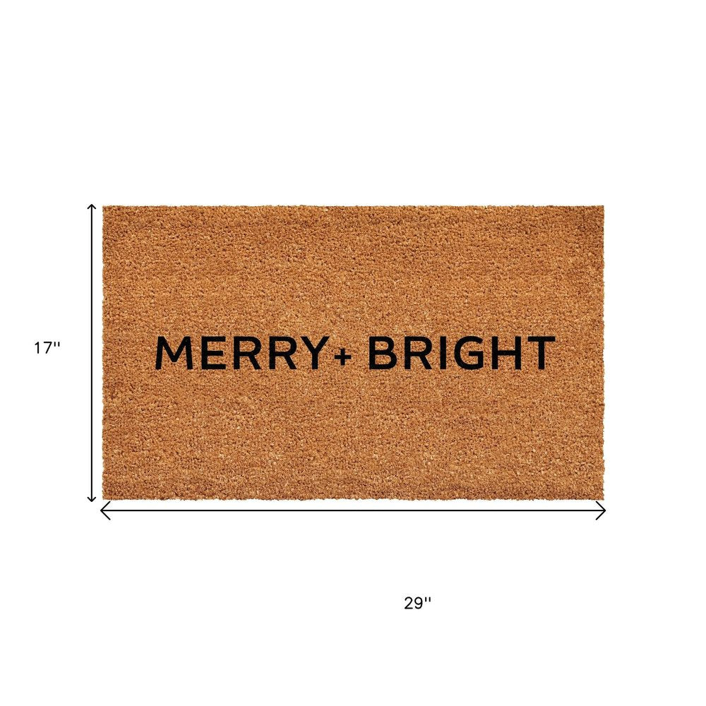 17" X 29" Brown And Black Christmas Merry and Bright Outdoor Coir Door Mat