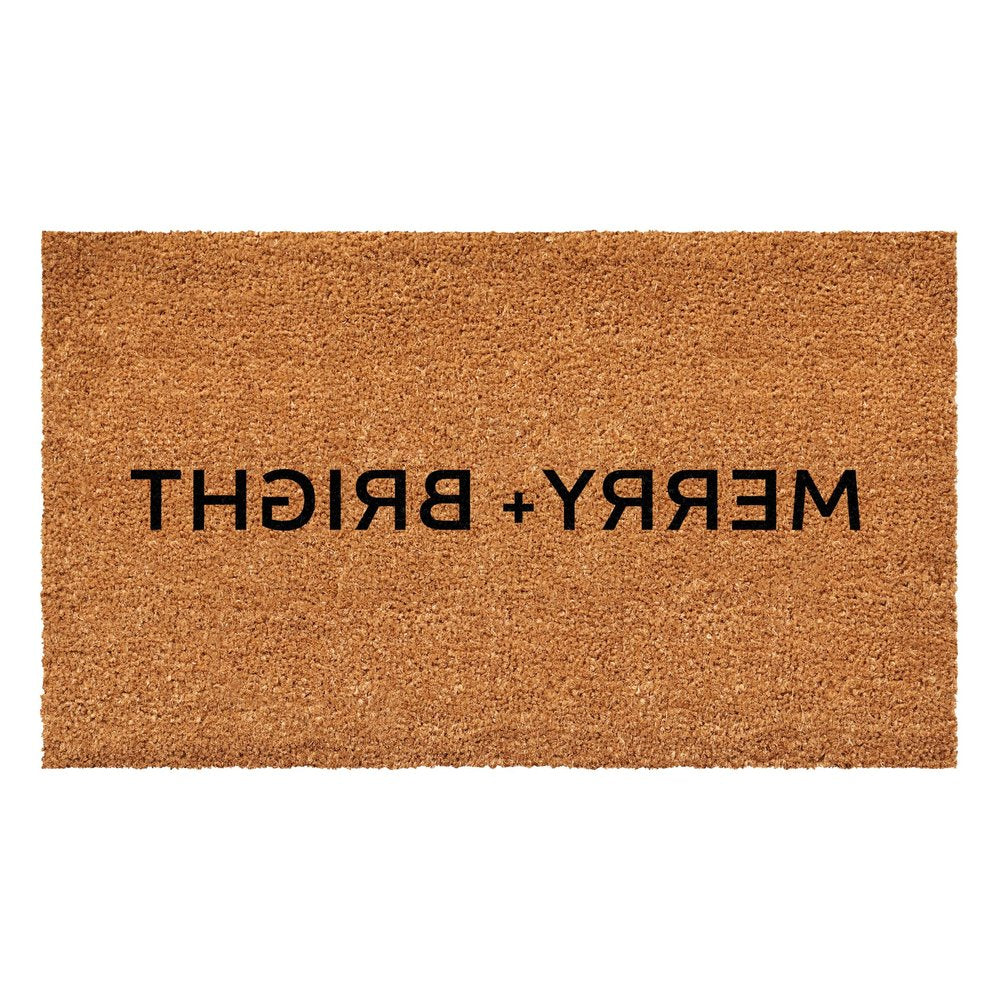 17" X 29" Brown And Black Christmas Merry and Bright Outdoor Coir Door Mat