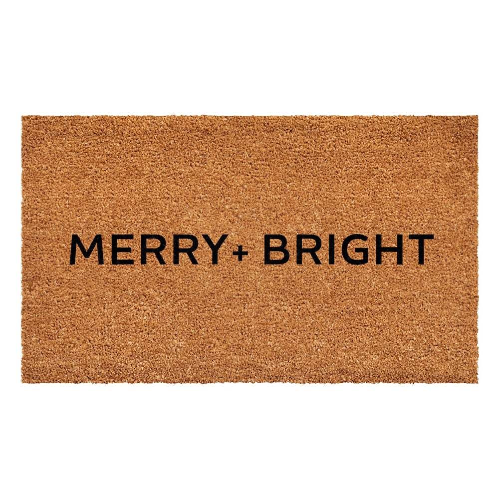 24" X 36" Brown And Black Christmas Merry and Bright Outdoor Coir Door Mat