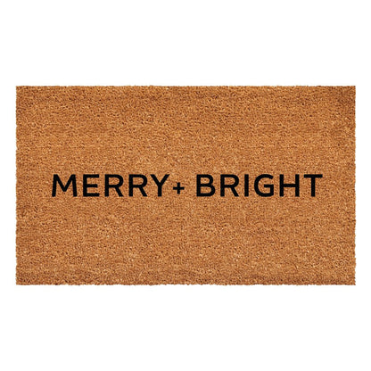 24" X 36" Brown And Black Christmas Merry and Bright Outdoor Coir Door Mat