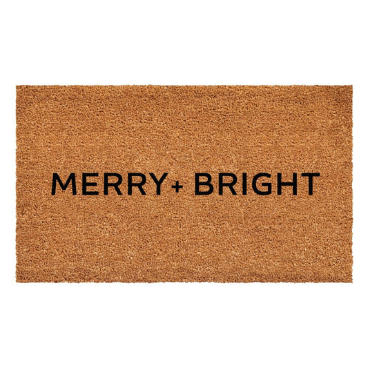 24" X 36" Brown And Black Christmas Merry and Bright Outdoor Coir Door Mat