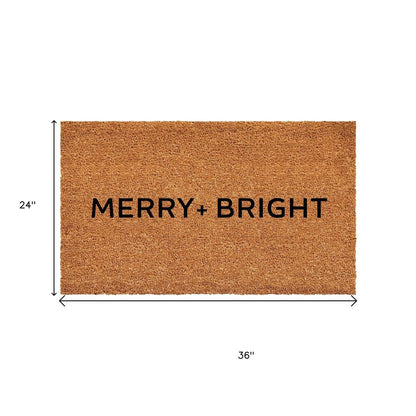 24" X 36" Brown And Black Christmas Merry and Bright Outdoor Coir Door Mat