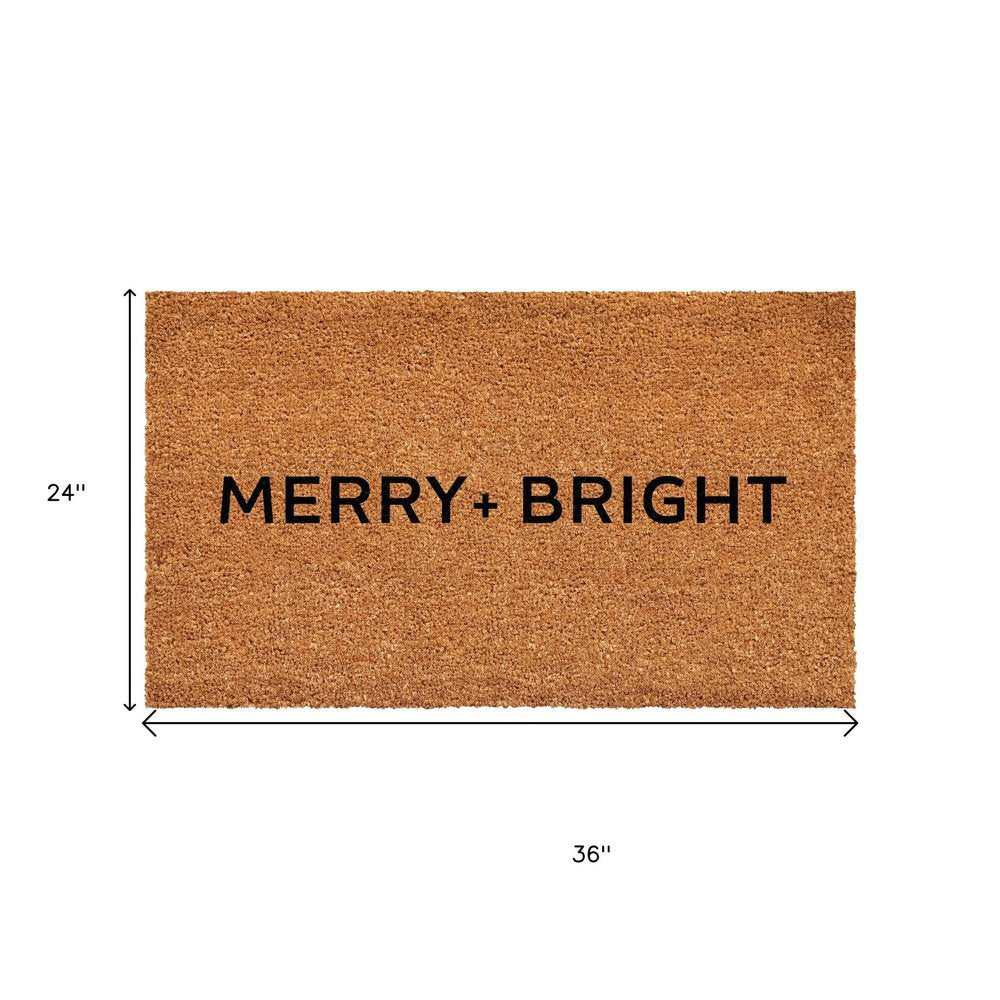 24" X 36" Brown And Black Christmas Merry and Bright Outdoor Coir Door Mat
