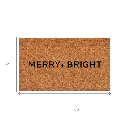 24" X 36" Brown And Black Christmas Merry and Bright Outdoor Coir Door Mat