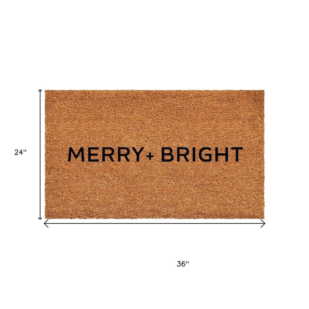 24" X 36" Brown And Black Christmas Merry and Bright Outdoor Coir Door Mat