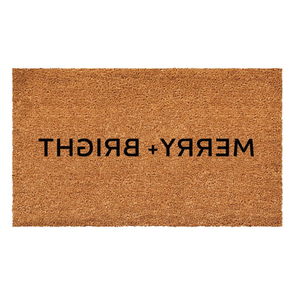 24" X 36" Brown And Black Christmas Merry and Bright Outdoor Coir Door Mat
