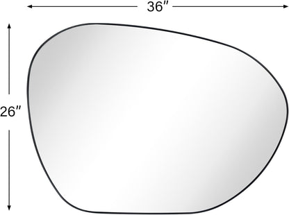 36 x 26 Matte Black Irregular Mirror with Asymmetrical Metal Frame -