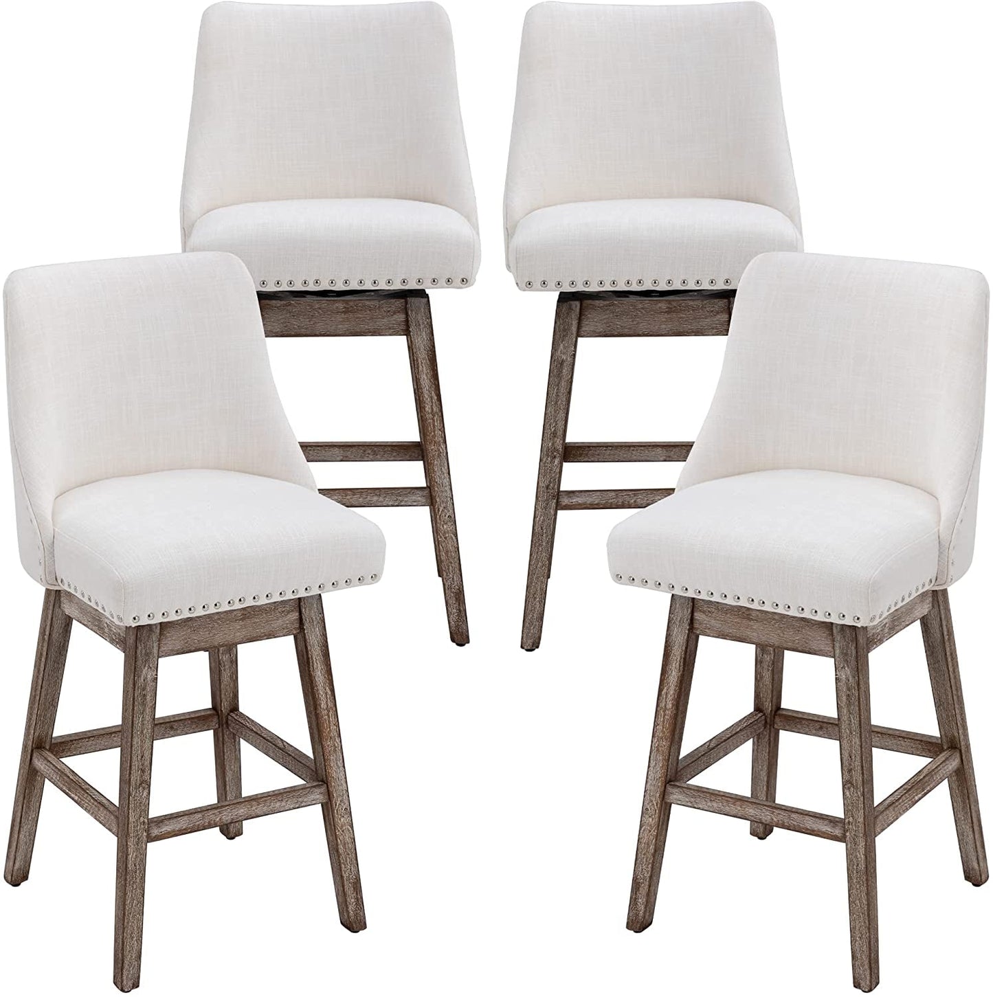 Upholstered Stool Chairs with Back and Wood Legs, Set of 4