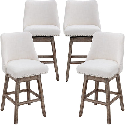 Upholstered Stool Chairs with Back and Wood Legs, Set of 4