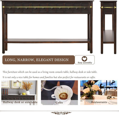 Rustic Console Table with Drawers and Shelf