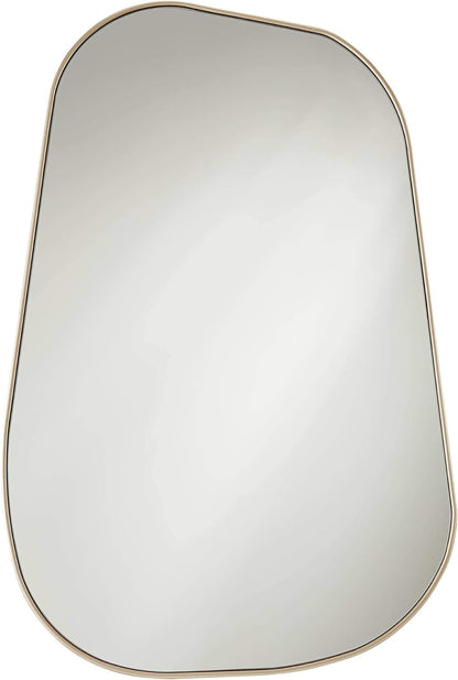 Modern Asymmetrical Curved Corner Champagne Gold Frame Vanity Mirror -