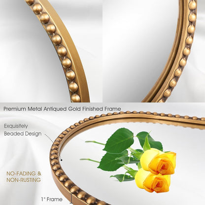 Elegant Antique Gold Oval Full Length Mirror - 16X47 Metal Beaded