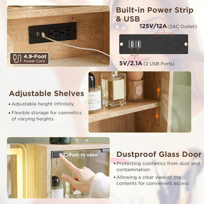 48" Fluted Makeup Vanity Desk with Large 36" Mirror and Lights, Modern