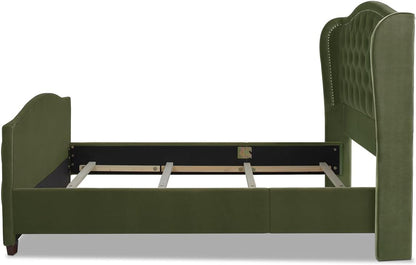 Jennifer Taylor Home Marcella Upholstered Shelter Headboard Bed Set, Queen, Olive Green Performance Velvet