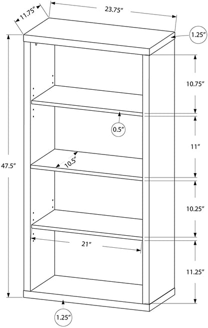 Adjustable 3-Shelf Bookcase - 48”H (Brown)