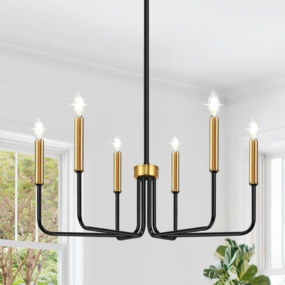 Black and Gold Chandelier, 6-Light Farmhouse Chandelier for Dining